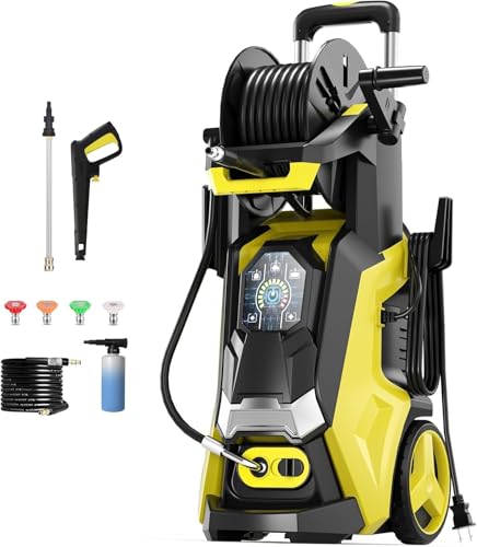 Image of Pressure Washer Power Washer with Touch Screen, 5000PSIIMAX, 4 Quick Connect Nozzles and Foam Cannon, High Pressure Cleaning Machine for Cars Driveways Home Outdoor, Lemon Yellow