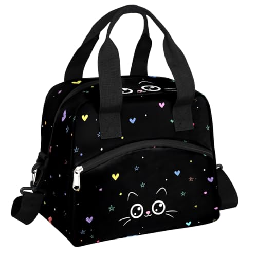 oooJHooo Lunch Bag for Women Adult Cute Cartoon Cat Reusable Insulated Lunch Box with Adjustable Shoulder Strap,Waterproof Portable Cooler Tote Bags for Work Picnic Beach Travel Office,Q-10
