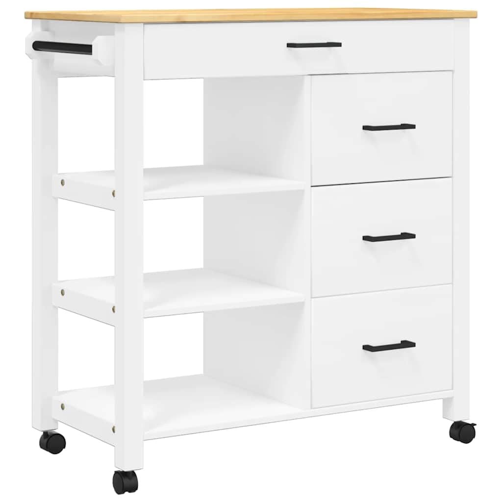 vidaXL Carrito de Cocina, Carro Organizador con Cajones Estantes, Carrito de Servicio Comida, Carro para Salón Baño Estudio, Madera Maciza de Pino