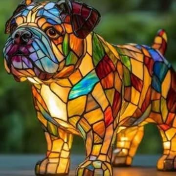 JORCEDI Boxer Dog Night Light - Stained Glass Art Lamp | Energy Class A | Also Available: Corgi, Pug, Shih Tzu, Schnauzer, Dachshund (C)