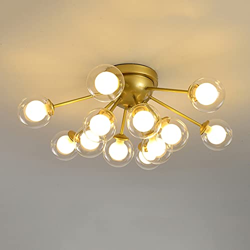 QIByING Gold Mid Century Chandelier Lighting Glass Flush Mount Ceiling Light Fixtures Creative Firefly Bubble Ball Restaurant Ceiling Lamp