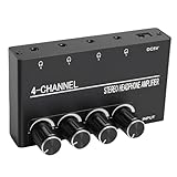 Tosuny 4 Kanal Kopfhörerverstärker, Stereo Audio Verteilungsverstärker mit 1/8 Zoll TRS Eingang und 4 Ausgängen, Kopfhörerverstärker für PC Gitarrenstudio Bühne (EU-Stecker)