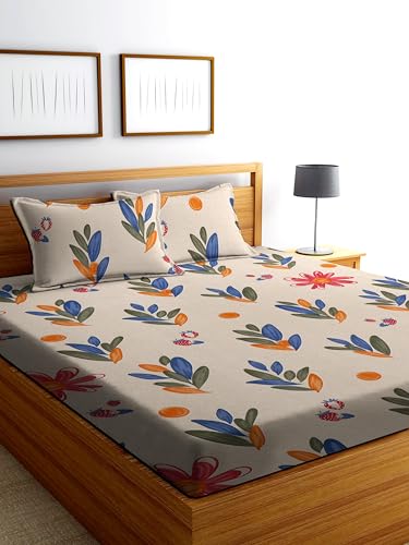Image of DECORUM Cotton Feel Glace Cotton Fitted Bedsheet King Size (72 inchx78 inch)| All Around Elastic| 2 Pillow Covers (17 inchx27 inch)| Fits Up to 8 inch Mattress| 220 TC|Soft, Wrinkle-Free |Perfect for Home Decor & Gifting