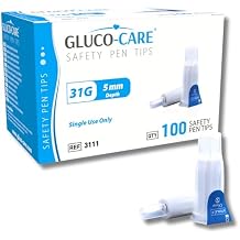 GLUCO-CARE Safety Pen Tips 31G x 5mm 3/16, Universal Fit, Comfort Design, 100/bx