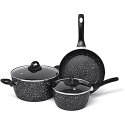 Ollas Y Sartenes Saludables Joejis Juego De 3 Ollas y Sartenes Induccion Antiadherente - Vitroceramica Set Ollas Y Sartenes Batería Cocina Inducción Para Hervir Freír o Saltear Comidas Más Saludables Con Menos Aceite