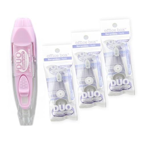 Pack 3 Recambios + Corrector -ROSA - DUO - Cinta + Goma - El corrector completo by Office Box (Pack Rosa -Corrector + 3 recambios)
