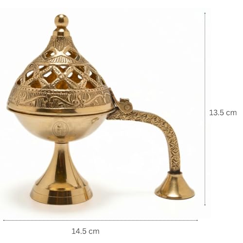 Image of DSH Brass Dhuna Burner for Loban Traditional Dhoop Dani Sambrani Incense Dhuni Holder for Pooja, Spiritual Rituals & Home Purification