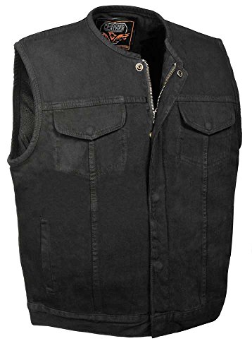Men's Collarless Denim Club Style Vest with Hidden Snaps and Zipper