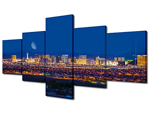 Tumovo Las Vegas Cityscape Wall Art Decor Las Vegas Skyline Canvas Prints Pictures City Building Panorama Wall Decorations Modern Skyscraper Night View House Decor Framed Ready To Hang (50''Wx 24''H) #TOP16
