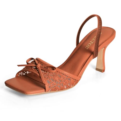 Image of Bow Kitten Heels for Women Square Toe Mesh Sandals Knots Heels for Wedding Party