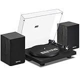 Record Player Vinyl Bluetooth Turntable with 36 Watt Stereo Bookshelf Speakers, Hi-Fi System with Magnetic Cartridge, USB Recording and Auto Stop