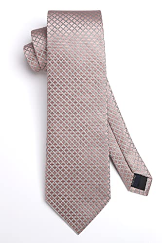 Image of HISDERN Ties for Men Formal Business Plaid Checked Mens Ties and Pocket Square Set Classic Wedding Necktie Handkerchief