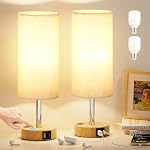 Lampe de table pour la chambre à coucher 2 - Toucher 3 Lampes de chevet dimmables avec USB Ports C et A, Lampe de nuit pour table de nuit avec AC Outlet, Lampes de bureau pour le salon, Salle de lecture, Chambre pour enfants, Bureau