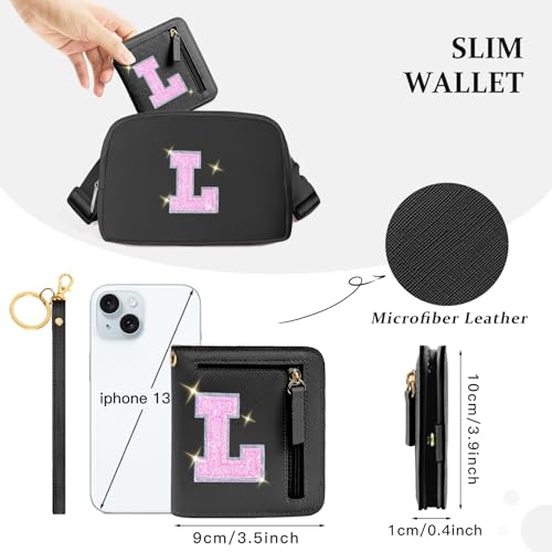 Image of COSHAYSOO Initial Wallet RFID Small Bifold Slim Letter Wallet for Women Teenager Girls Travel Daily Necessities Credit Cards Money Cash Coin Organizer, Black, Compact, L