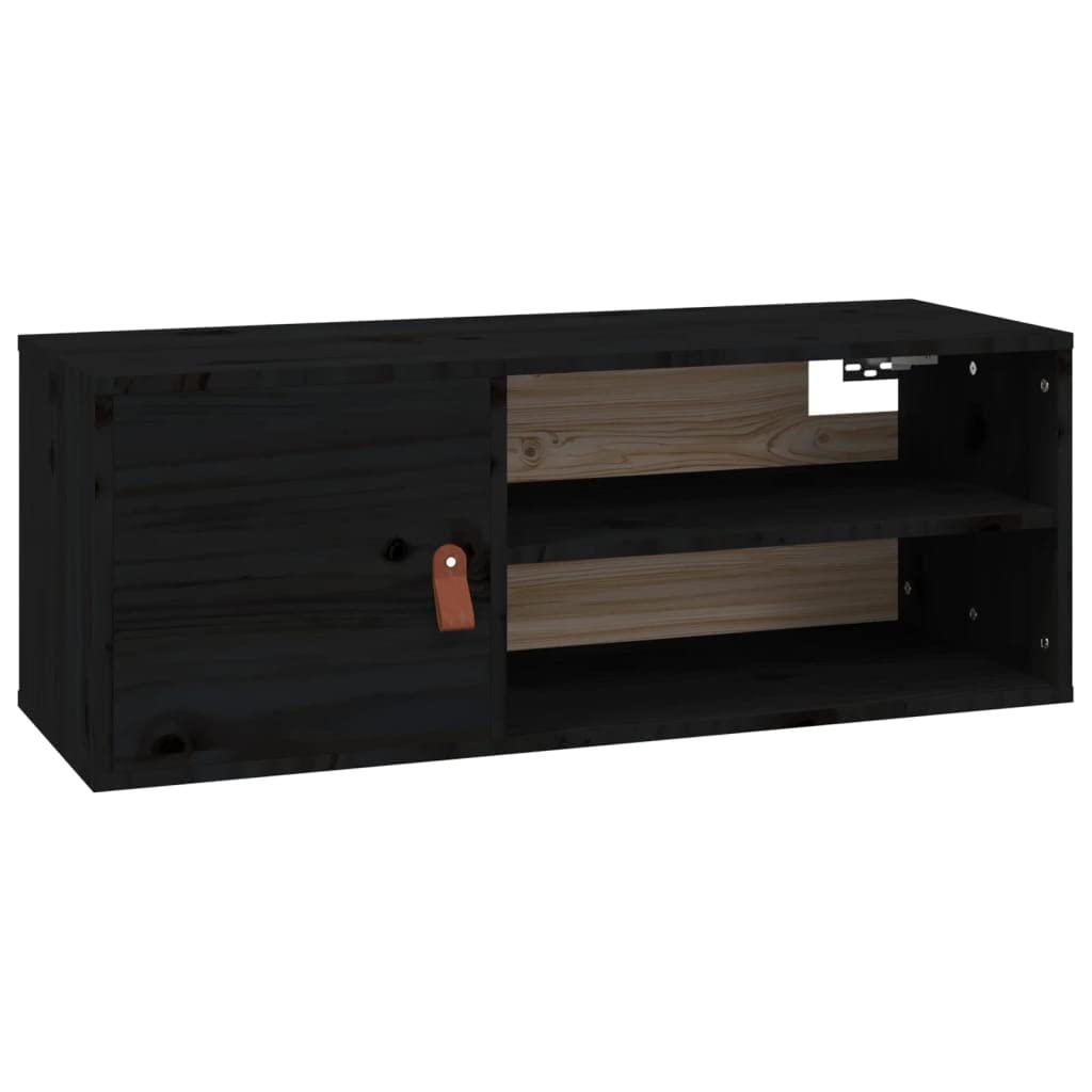 Générique Armadio da parete nero, 80 x 30 x 30 cm, in legno di pino massiccio, mensola da parete con 4 scomparti e 1 anta per riporre libri, riviste e DVD