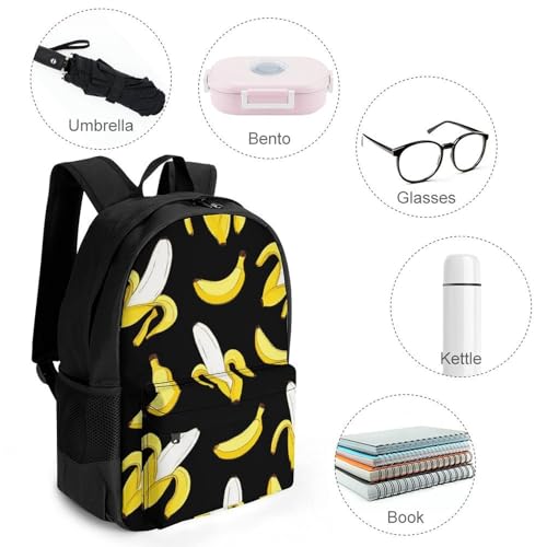 Supdreamc Shoulder Book Bags Anti-Theft Multipurpose Big Capacity Bookbag - Yellow Banana Fruit Funny Black Pattern Travel Hiking Backpack With Smooth Zippers4