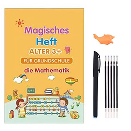 DQZRTUECA Cahier d'exercices de Calligraphie Magique, Deep Groove Magic Book Letters Kids Handwriting German Language Magic Practice Copybook(Arithmetic)
