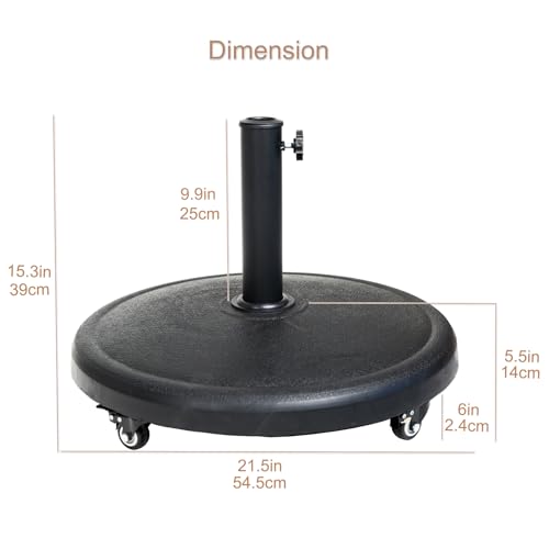C-Hopetree 44 lb Heavy Duty Round Base Stand with Rolling Wheels for Outdoor Patio Market Table Umbrella, Black - Thumbnail 5