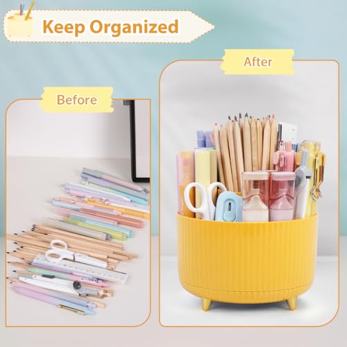 Image of SKYDUE 360 Degree Rotating Desk Organizer, Dual-Purpose Pencil Pen Holder, Rotating Desk Pen Organizer with 5 Slots, Pencil Cup for Office, School, Home