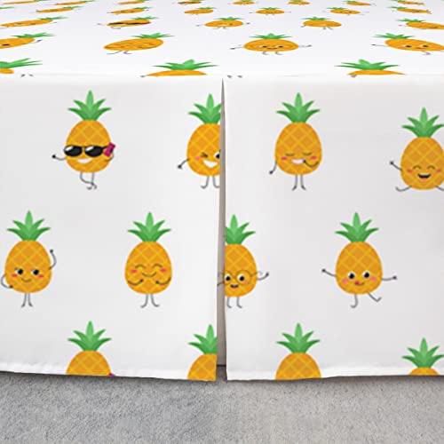 Pineapple Bed Skirts King Size Hippie Yellow Pineapple Bed Skirt,Hawaii Tropical Fruit Bedskirt Cute Lovely Cartoon Food Bedding Decor For Toddler Children Kids Kawaii Room Decor #TOP3