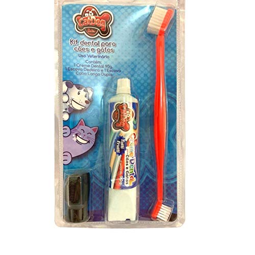 Kit Dental Creme Tutti Frutti Escova Cabo Duplo Longo e Dedeira Macia CatDog