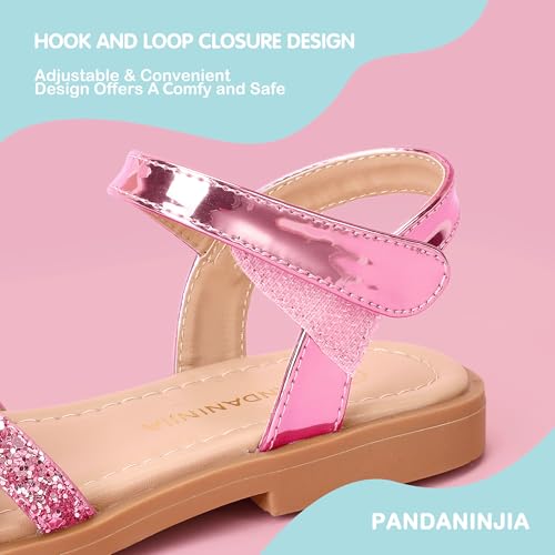 Image of PANDANINJIA Girls Sandals, Open Toe Cute Bow Princess Girls Flats, Sparkly Summer Dress Shoes Sandals for Toddler /Little Kid /Big Kid
