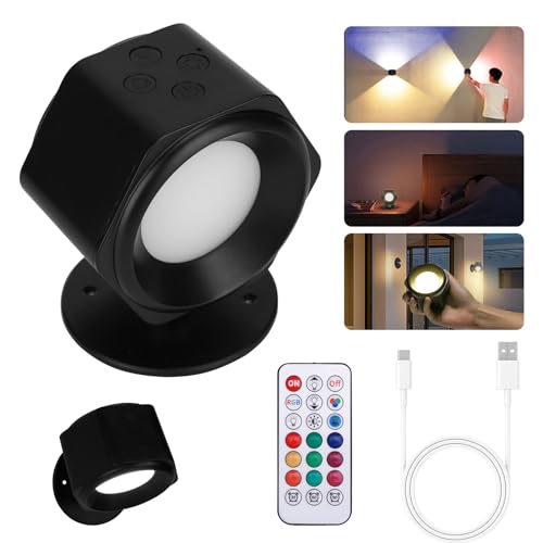 Battery Wall Lights,3 Color Temperatures & RGB rechargeable wall lights indoor, Touch Control, 360 ° Rotate Magnetic Bedside Wall Lamp with Remote Control, Indoor Wall Lights for Reading Living Room