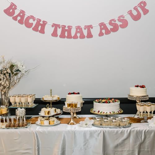 Image of Bach That Ass Up Banner, Pre-Strung, Bachelorette Party Decorations, Boujee Bachelorette Decorations Rose Gold Glitter