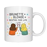 EZCLASSY-Best Friend Mug for Women – Brunette and Blonde Besties for Life Coffee Cup, Cute Friendship Gift for Birthday, Appreciation, Long Distance Friends