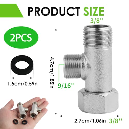 Annlpoy 2 pieces eckventil 3/8 t stück wc anschluss set wasserhahnverteiler umstellventil ventil umschalter toilet drain valve,180° drehbar, für Zuhause, Badezimmer, WC (9/163/8)