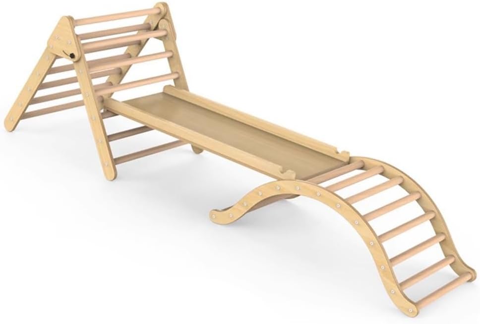 Gimnasio Triangular Pikler 5 En 1, Juego De Escalada De Madera Plegable Montessori Con Rampa Escalador De Arco Y Balancin Triangulo De Escalada