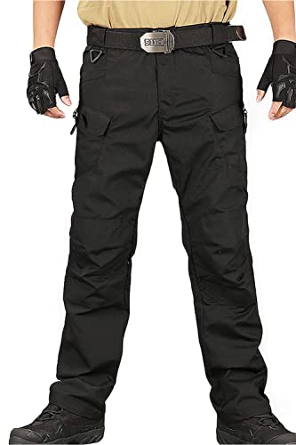 Misfuso Pantalon Homme Cargo, Pantalon de Travail Style Militaire Multi Poches, Pantalon de Sport Résistant à l'usure Noir XL Cover