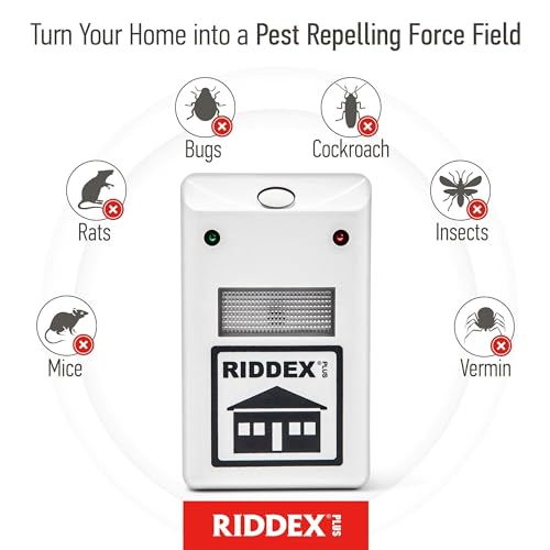 RIDDEX Plus Insect Repellent | Plug in, Mouse Deterrent - Pest Control for Defense Against Rats, Mice, Roaches, Bugs and Insects | Control Pests with No Toxins | White
