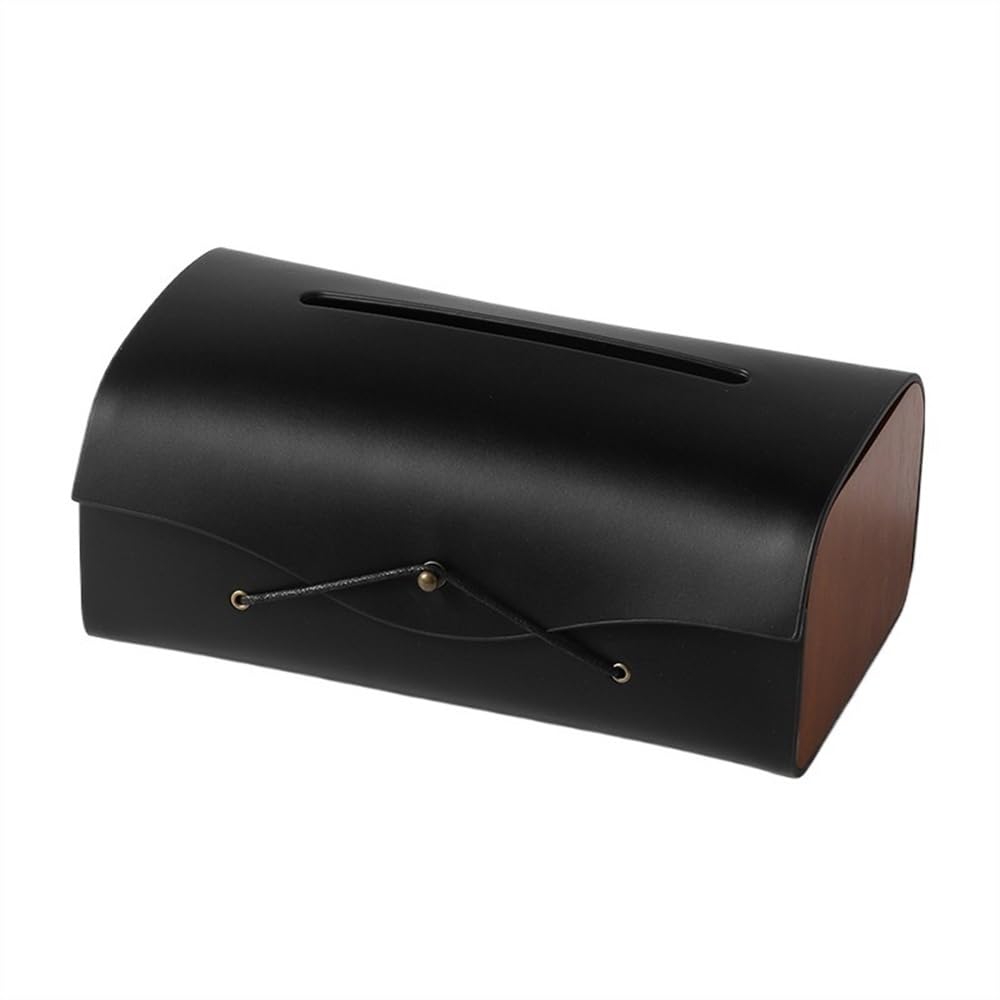 Tissue Case Tissue Box Cover Rectangular PU Leather Facial Dispenser Holder for Bathroom Vanity Countertop Car Night Stands Office Tissue Dispenser(Black)