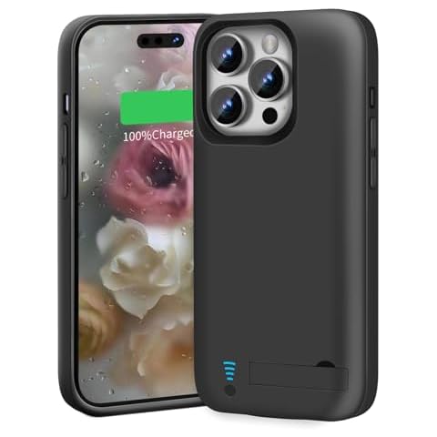 BAHOND Battery Case for iPhone 15 Pro, 5000mAh Rechargeable Extended Battery Charging/Charger Case, Add 100% Extra Juice (6.1 inch) Black Cover