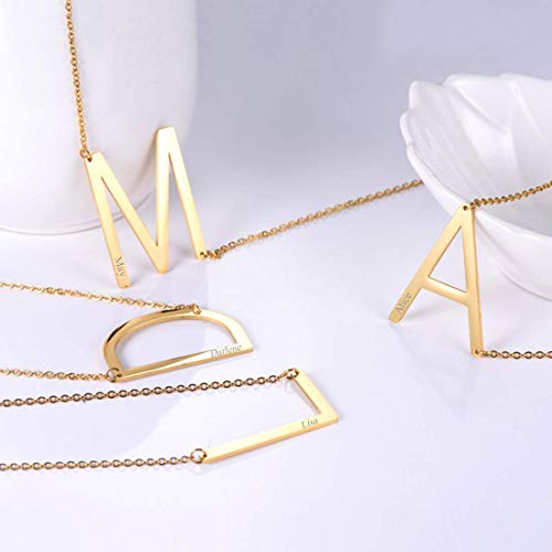 U7 Sideways Large Initial Necklaces 18K Gold Plated Big Letter Script Name Necklaces Statement Alphabet Pendant M Necklace For Women Gift #TOP1