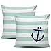 2 szt. poszewka na poduszkę białe wodne zielone paski i granatowa kotwica poszewka na poduszkę kolorowe poszewki na poduszki nadruk kwadratowa poszewka na poduszkę dla córki, prezenty, współpracownika, 45 x 45 cm
