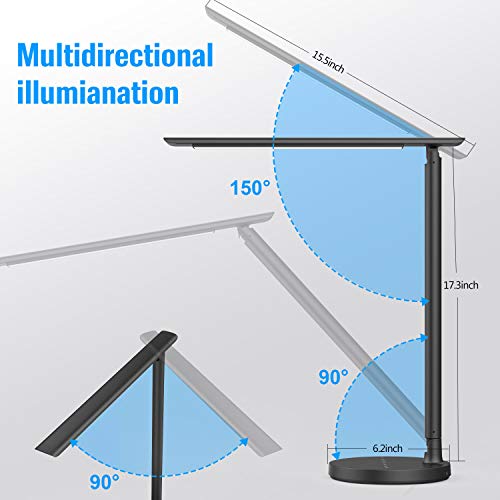 Pxwaxpy LED Desk Lamp, Multifunctional Eye-Caring Table Lamp with USB Charging Port, 4 Lighting Modes with 7 Brightness Levels 18W Touch Control Dimmable Office Lamp Foldable Reading Lamp with Adapter