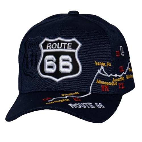 Image of TOP HEADWEAR Route 66 Embroidered Baseball Cap Americana Travel Hat | Mens Womens Historic Highway Inspired Style & Detailed Road Map Embroidery