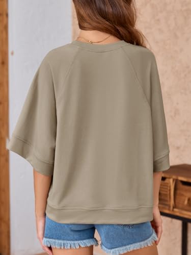 Image of Tankaneo Womens Oversized Half Sleeve T-Shirts Crew Neck Boxy Basic Tees Tops Summer Casual Loose Fit Tunic Shirts