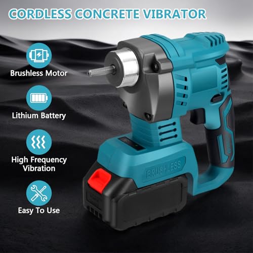 21V Brushless Cordless Concrete Vibrator, 3200RPM Industrial-Grade Handheld Electric Cement Mixer, Fast Charger & 2000mAh Battery, Stirring Tool for Mixing and Compacting Building Concrete (NO Hose) - Image 3