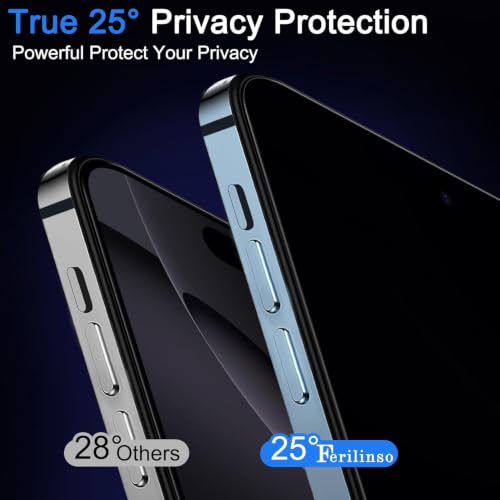 Image of Ferilinso Privacy Screen Protector for iPhone 16 Pro Max, Tempered Glass | 3 Pack, 9H Hardness, Military-Grade Shatterproof, Case Friendly, Easy Installation Bubble Free, with Camera Lens Protectors