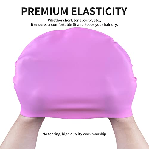 Newaner 2 Piezas Gorro de natación de Silicona para niños, protección para los oídos, Recubrimiento Ripstop para Mayor Resistencia al Deslizamiento, Gorros de baño Infantiles para niño y niña(Rosa) - imagen 2
