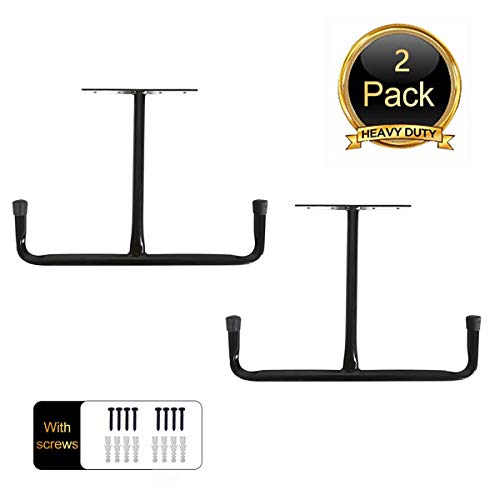 Henson Overhead Garage Storage Rack - Heavy Duty Double Ceiling Mounted Hooks Utility Hangers Safe Racks For Fishing Rod 16.5" Arm Length 2 Pack, Black #TOP1
