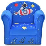 INFANS Kids Sofa, Toddler Armchair Chair with Sturdy Wood Construction Cartoon Pattern, Upholstered Children Armrest Couch for Nursery Kindergarten Playroom Preschool, Gift for Boys Girls