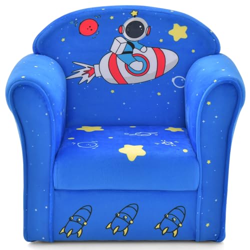 INFANS Kids Sofa, Toddler Armchair Chair with Sturdy Wood Construction Cartoon Pattern, Upholstered Children Armrest Couch for Nursery Kindergarten Playroom Preschool, Gift for Boys Girls