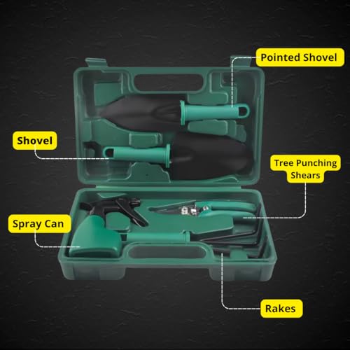 Image of Kraft Seeds Gardening Tools Kit with Box for Home Garden, Gardening Items with Ergonomic Comfort Grip, Includes Pruning Shear, Two Hand Shovel, Spray Bottle & Hand Cultivator