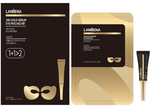 LANBENA Parche para los Ojos Full-Around 24K Gold, Esencia Reductora Rápida, Reduce Bolsas, Ojos Hinchados, Arrugas, Ojeras y Líneas Finas. Kit de Tratamiento para la Piel de los Ojos (6 Pares, 8 ml)