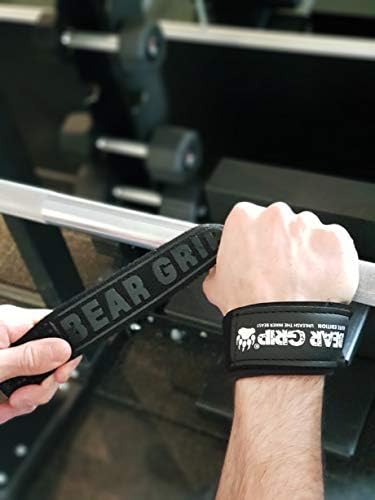 BEAR GRIP Straps - Premium Neoprene padded Heavy Duty double stitched weight lifting gym straps, Gel grip, 100% cotton, Extra long length