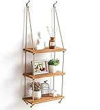 Titanape 3 Tier Hanging Wood Shelves Rustic Floating Shelves for Bathroom Bedroom Wall Decor Window...